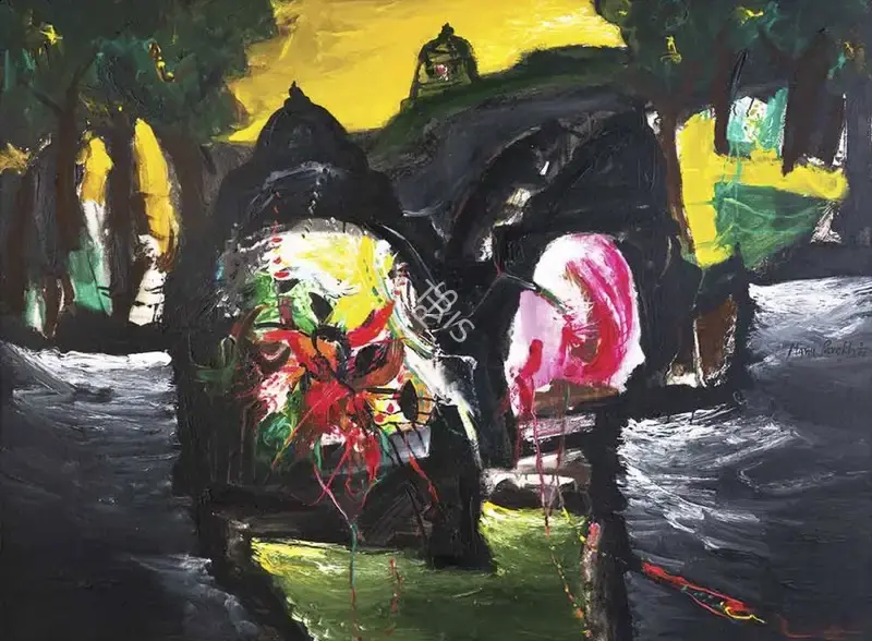 Manu Parekh (Artist), Festival at Temple of Benaras, 2004, Painting