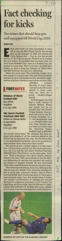 Arjun Sen (Reporter), Fact Checking for Kicks, 2007, Newspaper Clipping