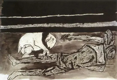 Husain, M. F. (Artist). Cyclonic Silence-I. Ink and wash on paper, 1977 | Maqbool Fida Husain, 2008 | Painting | FineArts | 00495195
