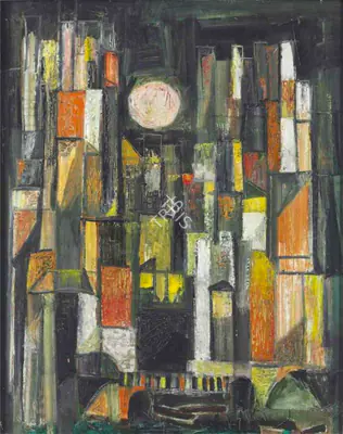 K.S. Kulkarni (Artist), Untitled (Cityscape), Painting