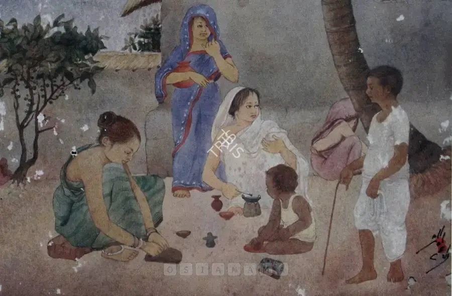 Pran Pal (Artist), Village Scene, Painting