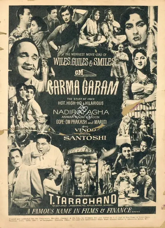 Navinchandra C. Shah (Producer), Garma Garam, 1957, Advertisement