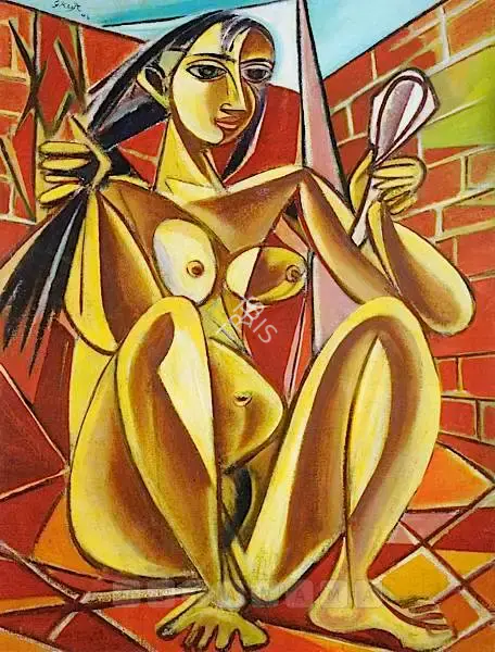 George Keyt (Artist), Girl With Mirror, 1946, Painting