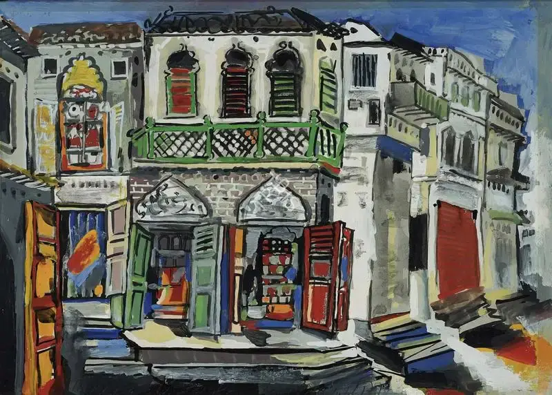 K. Laxma Goud (Artist), Untitled (A Street Scene), 1977, Painting