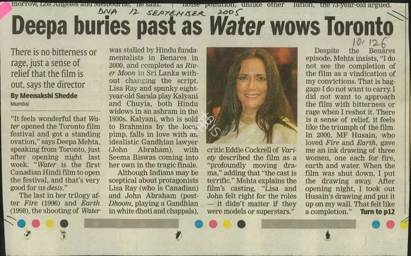 Meenakshi Shedde (Reporter), Deepa Buries past as water wows Toronto, 2005, Newspaper Clipping