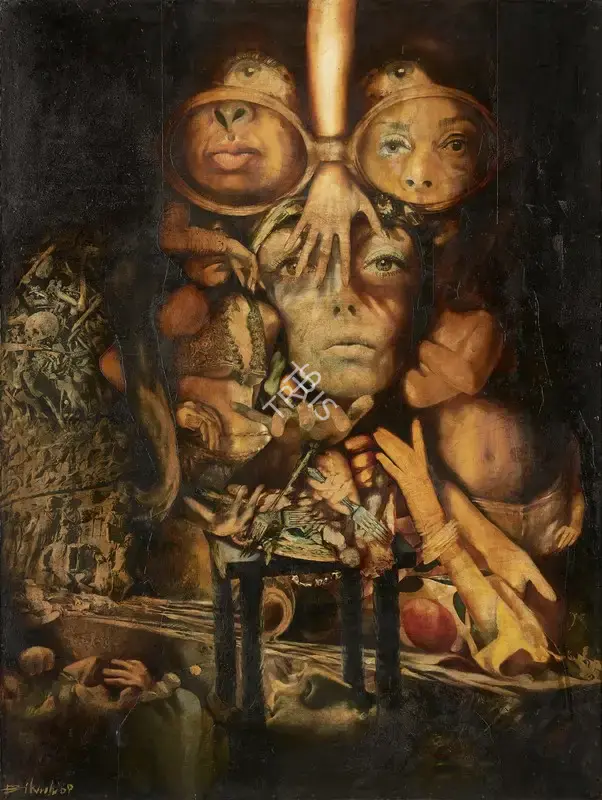 Bhattacharjee, Bikash (Artist). Surrealist Dream, 1969 | Painting, Pu.Mum/27.03.25, 2025 · Pundole