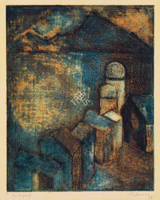 Akbar Padamsee (Artist), Cityscape, 1958, Graphic Art