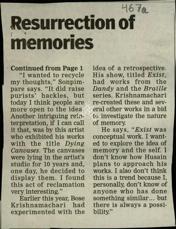 Gitanjali Dang (Reporter), Resurrection of Memories, 2005, Newspaper Clipping
