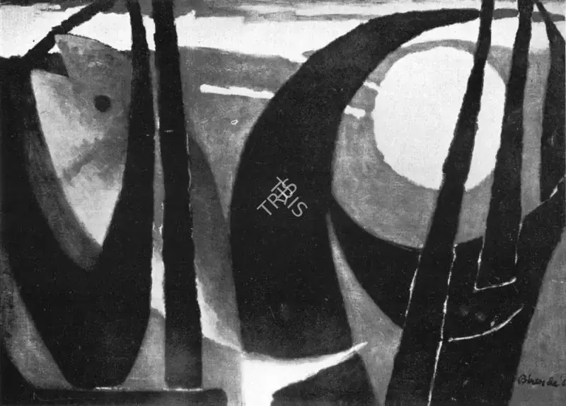 Biren De (Artist), Moon and the Fish, 1958, Painting