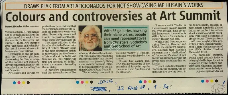 Puneet Nicholas Yadav (Reporter), Colours and Controversies at Art Summit, 2008, Newspaper Clipping