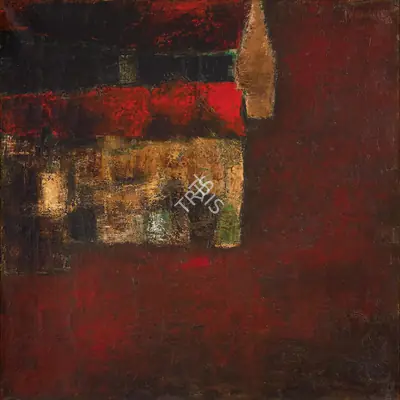 Padamsee, Akbar (Artist). Two Houses (Deux Maisons), 1963 | Painting, AG.Mum/28.04.24, 2024 · Asta Guru