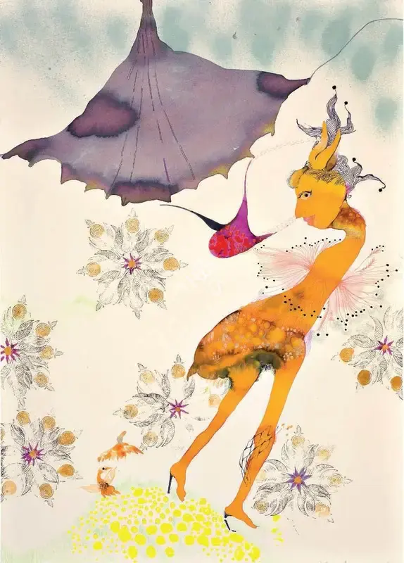 Rina Banerjee (Artist), Ostrich Girl in Exile, 2008, Drawing