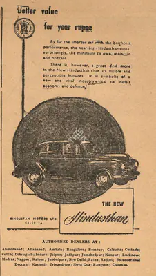 Hindustan Motors (Advertiser), Better Value for Your Rupee, 1951, Advertisement