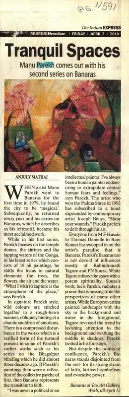 Anjuly Mathai (Writer), Tranquil Spaces, 2010, Newspaper clipping