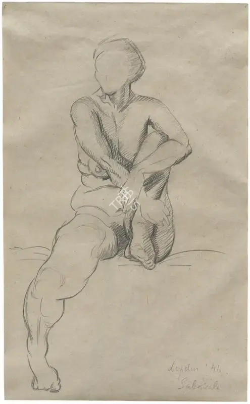 Jehangir Sabavala (Artist), Seated Nude, 1946, Drawing