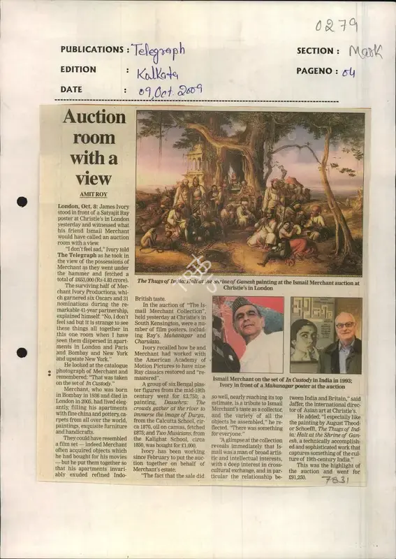 Amit Roy (Reporter), Auction Room with a View, 2009, Newspaper Clipping
