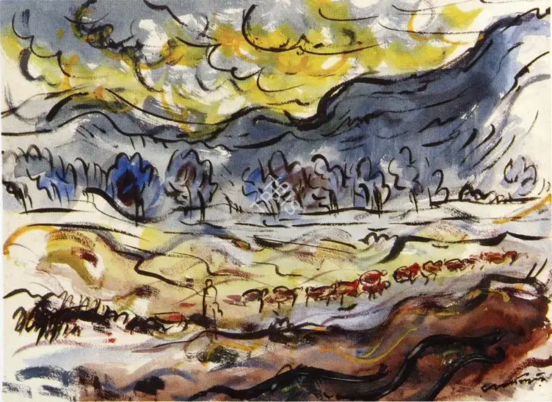 Ramkinkar Baij (Artist), Landscape, Painting