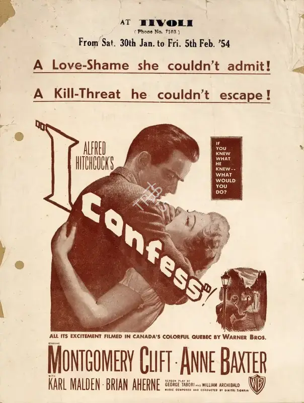 Alfred Hitchcock (Producer), I Confess, 1953, Handbill