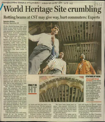 Rajendra Aklekar (Reporter), World Heritage Site Crumbling, 2006, Newspaper Clipping