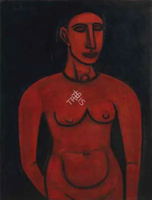 Akbar Padamsee (Artist), Red Nude, 1953, Painting