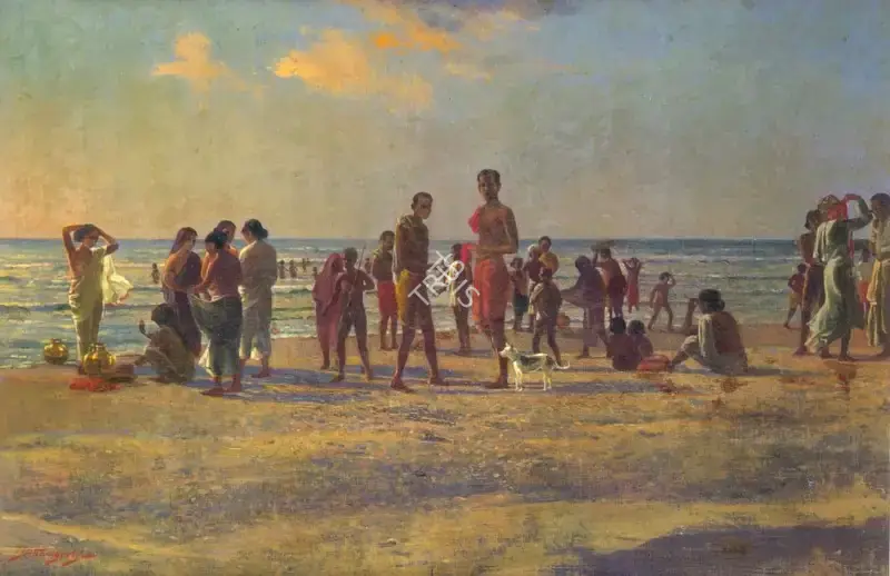 J.P. Gangooly (Artist), Dawn on the Beach, Painting
