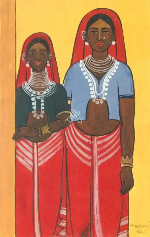 Vasudeo Smart (Artist), Two Sisters, 1956, Painting