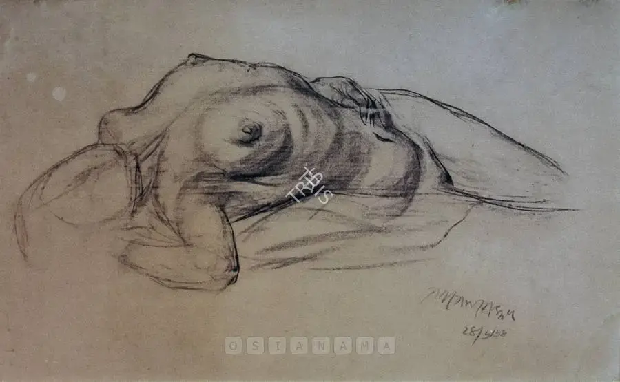 Jogen Chowdhury (Artist), Nude, 1950, Drawing