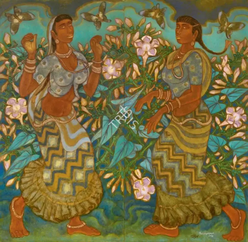 Ramachandran, A. (Artist). Dancing Girls (Dance of Monsoon), 2003 | Painting, AG.Onl/16.10.16, 2016 · Asta Guru