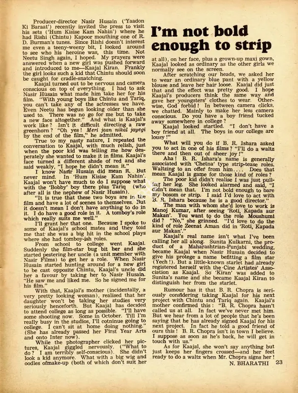 N. Bharathi (Interviewer), I'm not bold enough to strip, 1975, Conversation