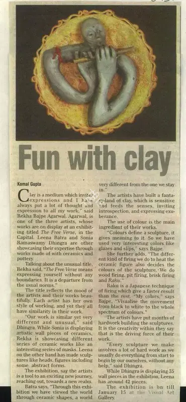 Komal Gupta (Reporter), Fun with Clay, 2009, Newspaper Clipping