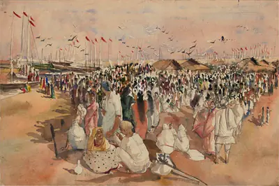 Bikash Bhattacharjee (Artist), Mela, 1959, Painting