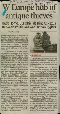 Gyan Prakash (Reporter), W Europe hub of Antique Thieves, 2006, Newspaper Clipping
