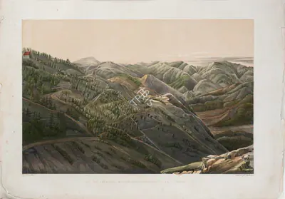 W.L. Walton (Lithographer), The Lawrence Asylum and Soniawur Hills - Sunset, 1852, Lithograph