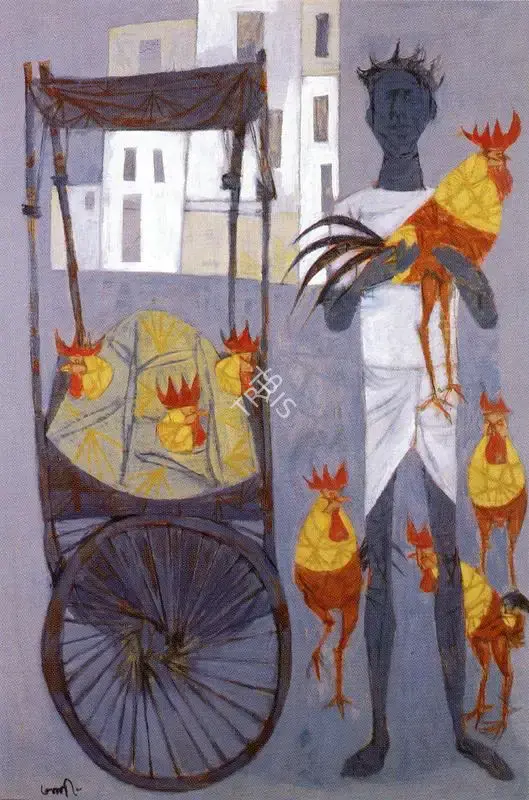 Subramanyan, K.G. (Artist). Man Selling Cocks. Watercolour on Paper, 1957 | K.G. Subramanyan, 2003 | Painting | FineArts | 00566137