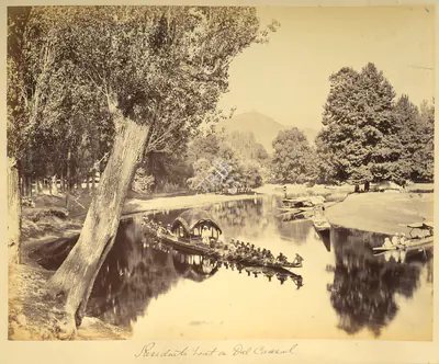 Studio Baker & Burke (Photographic Studio), Residents Boat on Dal Canal, Kashmir, 1867, Antiquarian Photograph