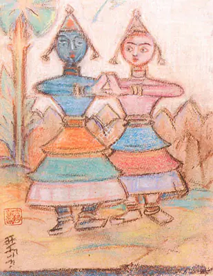 Abanindranath Tagore (Artist), Two Tribal Dancers, Painting