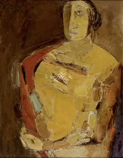 Tyeb Mehta (Artist), Red Shawl, 1961, Painting