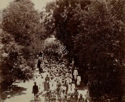 Studio Bourne & Shepherd (Photographic Studio), The Girasia College Student with His Highness the Maharaja Saheb of Bhavnagar on the left, 1909, Antiquarian Photograph