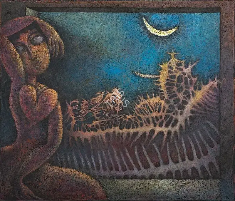 Prokash Karmakar (Artist), Woman in Moonlight, 1999, Painting