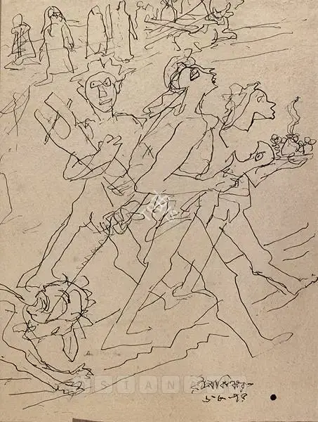 Ramkinkar Baij (Artist), On The Way To A Sacrifice, 1975, Drawing