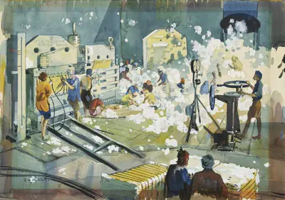 S.H. Raza (Artist), Cotton Factory, 1940, Painting