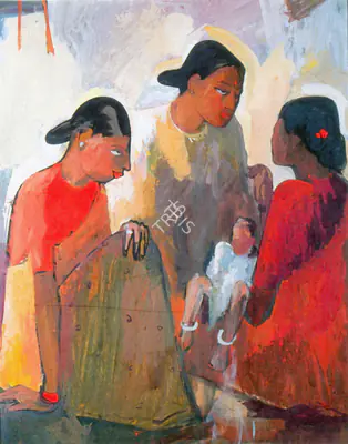 S.H. Raza (Artist), Three Women, 1945, Painting