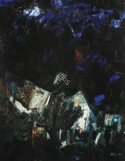 S.H. Raza (Artist), Maisons, 1955, Painting