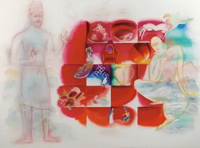 G.M. Sheikh (Artist), Shabd Aur Bimb, Kabir Meera Samwaad, 1997, Painting