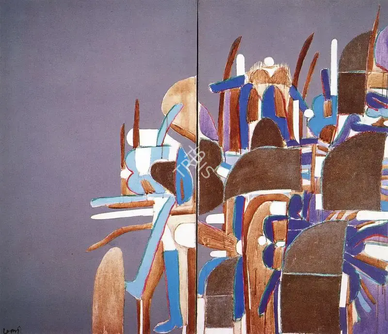 Subramanyan, K.G. (Artist). Grey Studio (diptych). Acrylic and Collage on Canvas, 1966 | K.G. Subramanyan, 2003 | Painting | FineArts | 00566147