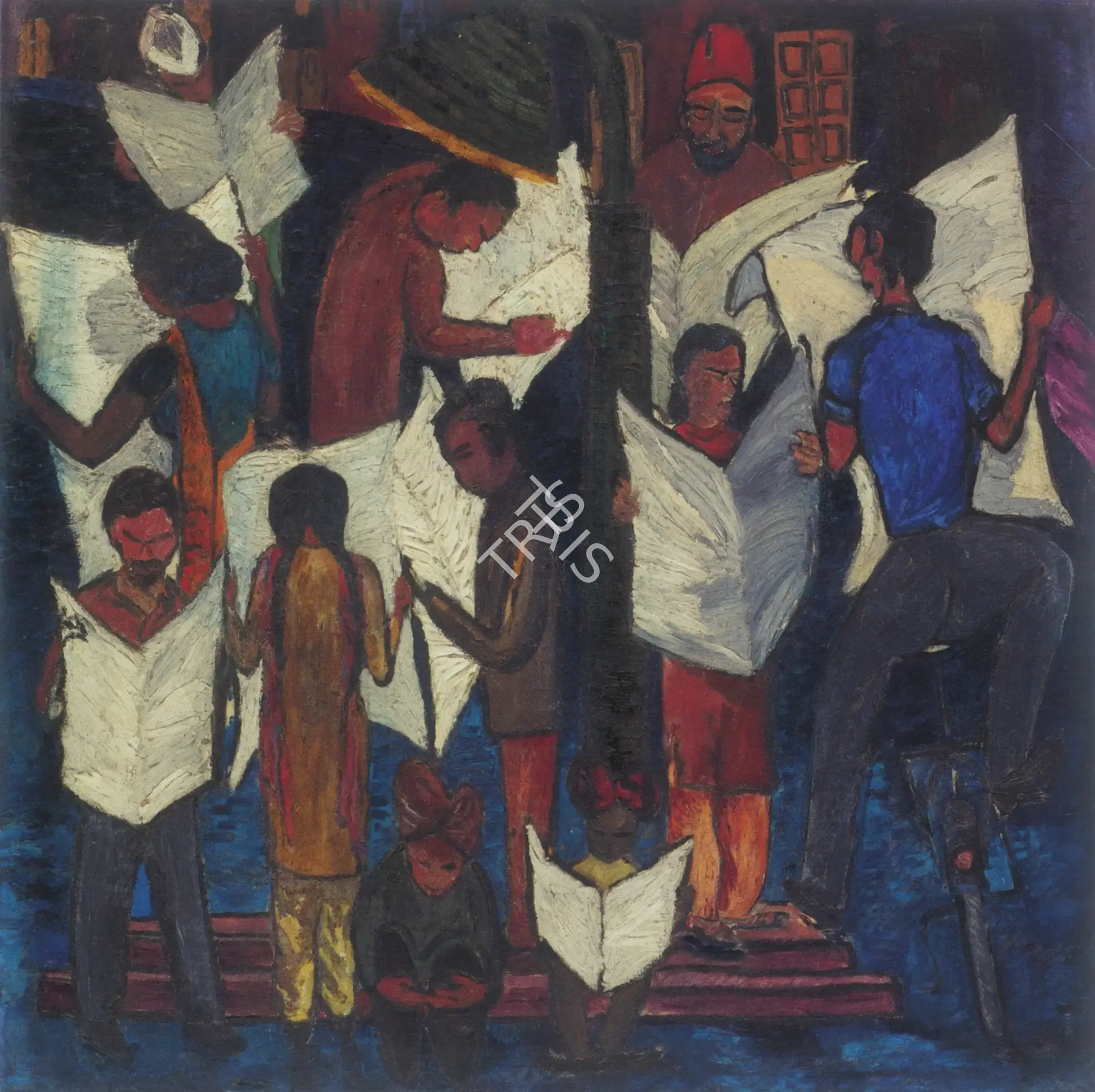 Krishen Khanna (Artist), News Of Gandhiji's Death, 1948, Painting