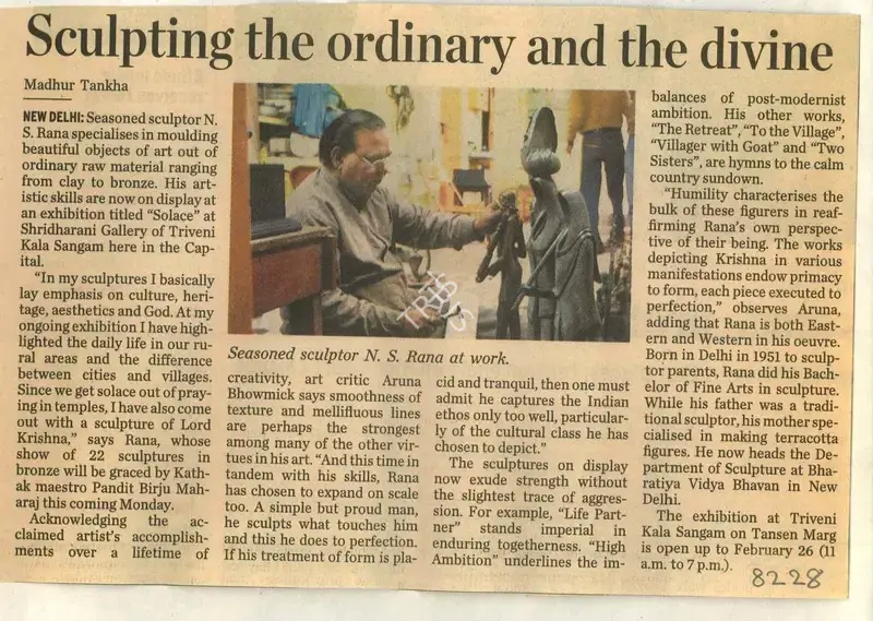 madhur Tankha (Reporter), Sculpting the Ordinary and the Divine, 2009, Newspaper Clipping