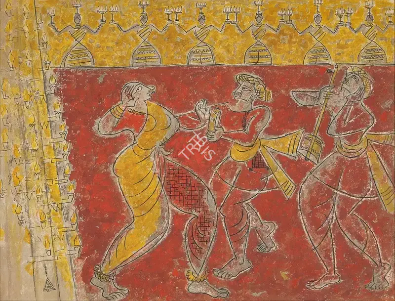 K.K. Hebbar (Artist), Tamasha, 1956, Painting
