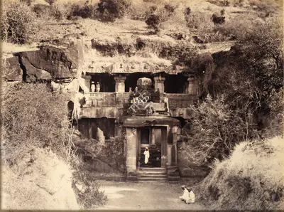 Lala Deen Dayal (Photographer), Cave 32, Jain Temple Ellora, Maharashtra, Antiquarian Photograph
