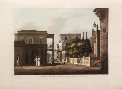 H. Merke (Printmaker), A View of part of St. Thome Street, Fort St. George, 1804, Aquatint